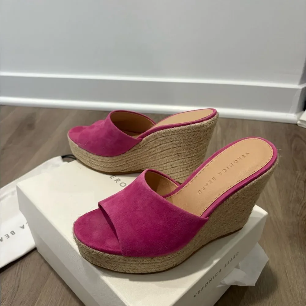 Veronica Beard Hot Pink Suede Espadrille Slide Wedges